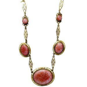 Antique Czechoslovakian Speckled Glass & Enamel Necklace (A1452)